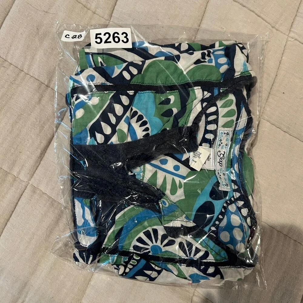 Gap Tunic Top Girls Large 10‎ Green Blue Paisley Boho Split Neck Crochet Trim
